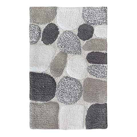 THE BEER VALLEY Pebble Stone Bath Rug Set of 2- Light Grey, 100% Cotton Non Slip Bathroom Mat, Machine Washable Accent Rugs, Kitchen Living Room Entrway Rugs- 21x32 & 17x24 Inches Cover