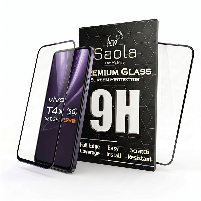 Image of Saola HD Clear Tempered Glass for Vivo T4x 5G | High Strength 9H Protection, Smooth Touch, Full Coverage Screen Guard, 2-Step Installation Kit | Quick & Easy Application (Pack of 2)