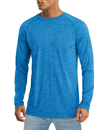 MAGCOMSEN Mens Athletic T-Shirt Long Sleeve Rash Guard UV SPF Shirts Quick Dry Breathable Workout Running Fishing Tee Sea Blue,2XL