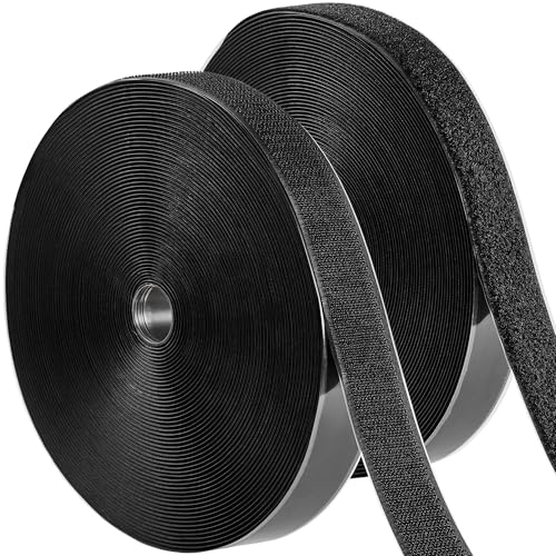 Image of ECOHomes (72 FT x 1 Inch) Strips with Adhesive for Fabric, Black | No Sew, Stick On for Fabric, Sticky Back for Clothes, Curtains, Heavy Duty, Double Sided Hook and Loop Hem Tape Fasteners