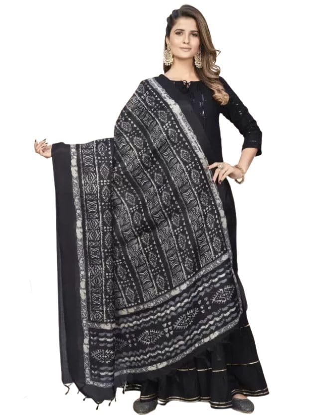 kemza Women's Block Printed Cotton Silk Dupatta with Jaipuri Bagru Print-picture-16