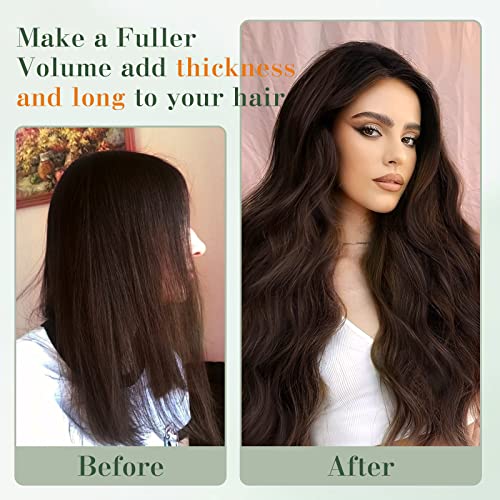 Image of Benehair One Piece Clip in Hair Extensions Human Hair Dark Brown Hair Extensions Clip in Human Hair 24inch 3 /4 Full Head Straight Remy Human Hair 5 Clips