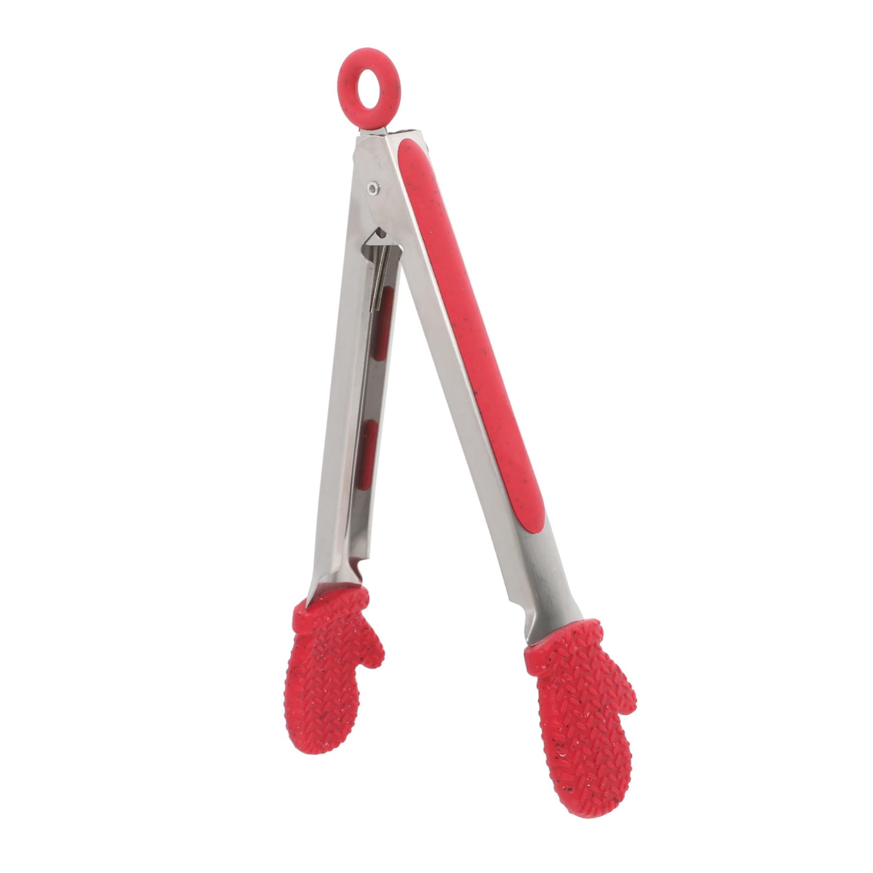 Veemoon Pince Cuisine Inox Acier Inoxydable avec Silicone Rouge Forme de Moufles de Noël Pince Multifonction pour Steak et Barbecue Légère et Facile à Tenir avec Crochet de Suspension