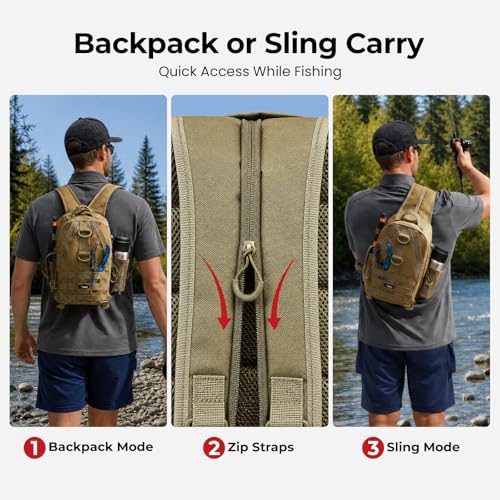 Image of Piscifun Fishing Backpack with Rod Holder, Lightweight Sling Bag Storge Gear and Equipment