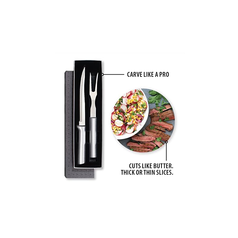 Rada Cutlery Knife 2-Piece Carving Set with Stainless Steel Blades with Brushed Aluminum, 11 Inches, Silver Handle