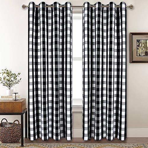 Black and White Buffalo Checker Plaid Curtains for Farmhouse Bedroom Gingham Light Filtering Window Drapes Grommet Curtains for Living Room Set of 2 Panels Each is 52Wx84L