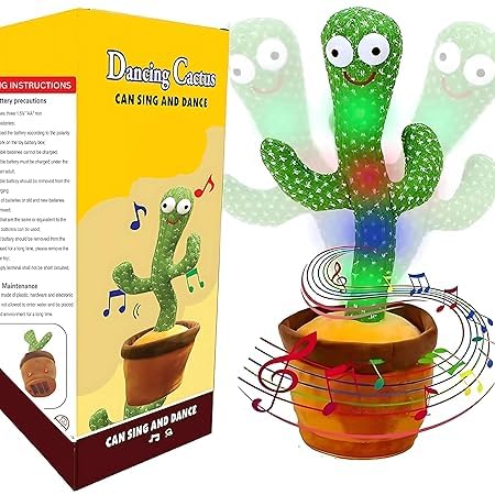 Talking & Dancing Cactus for Kids. Plush Toy, USB Charging, Sing 120 Songs, Recording, Repeats What You Say and Emit Coloured Lights, Gifts, Funny Education Toy, Home Decor Items for Kids. Green.