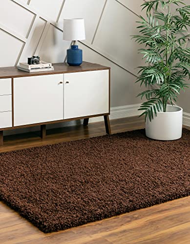 Unique Loom Solid Shag Collection Area Rug (4' 1" X 6' 1", Chocolate Brown) #TOP3