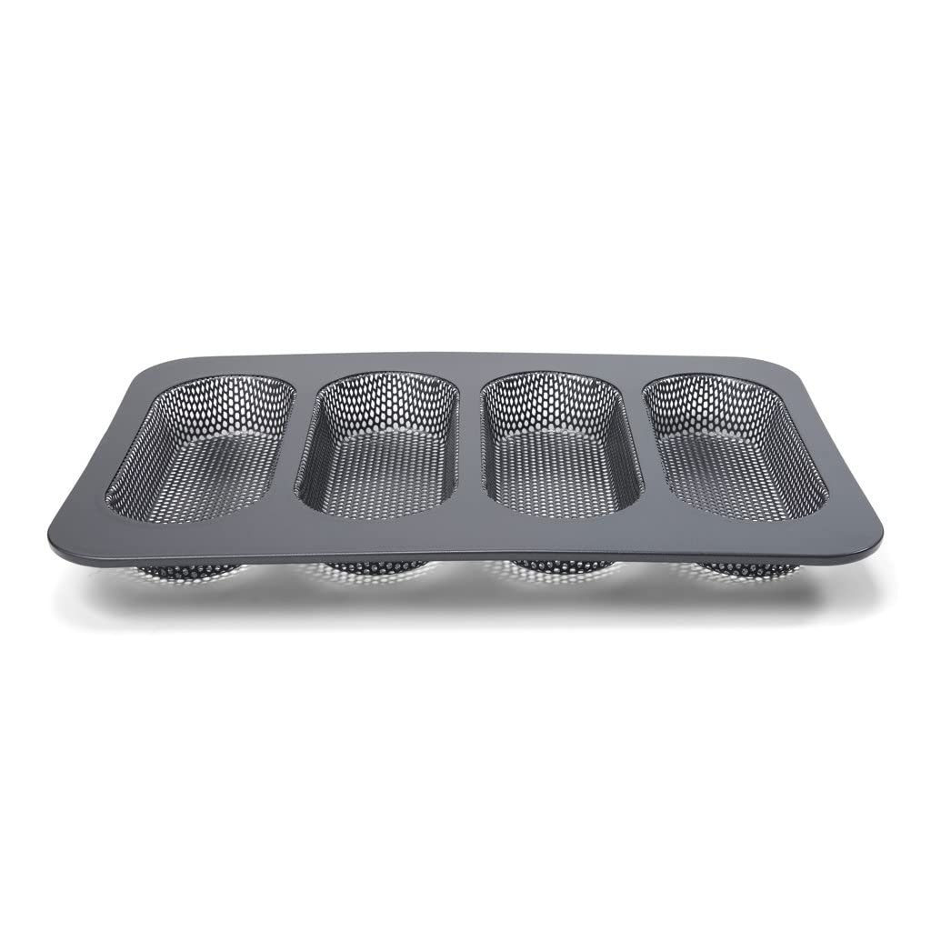 patisse 02990 - Moule à pains pour hot-dog, brioches ou tartelettes - 4 cavités perforées - Profi - Acier Revêtu, gris anthracite 34 x 23 x 2.5 cm