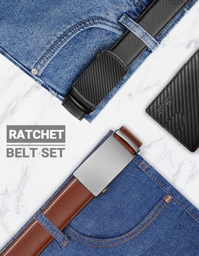 Image of Zitahli Leather Ratchet Belt for Men - 2 Pack Mens belt,Customizable Fit | Everyday Men Dress Pants Belt,Casual Occasion,Classic Style,Gifts for Men on Birthday,Anniversary,Father's Day,and Christmas