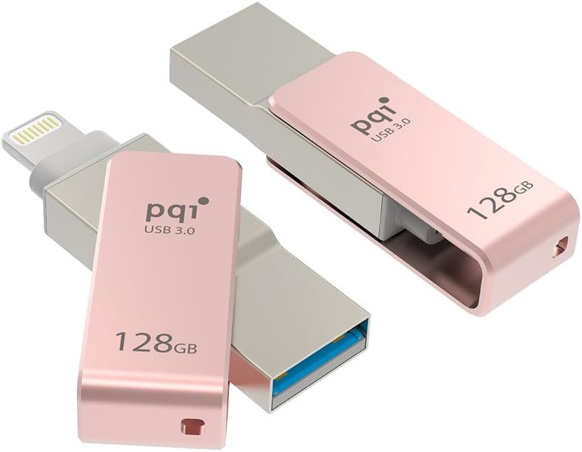 Iconnect Mini [Apple Mfi] 128 GB Mobile Flash Drive w/Lightning Connector for iPhones iPads Mac & PC USB 3.0 (Rose Gold)