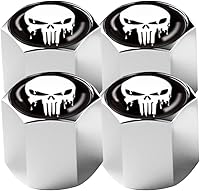 Vista 8 de Ajxn Paquete de 4 tapas de válvula de neumático con calavera para rueda de coche, cubiertas herméticas a prueba de polvo, tapas universales