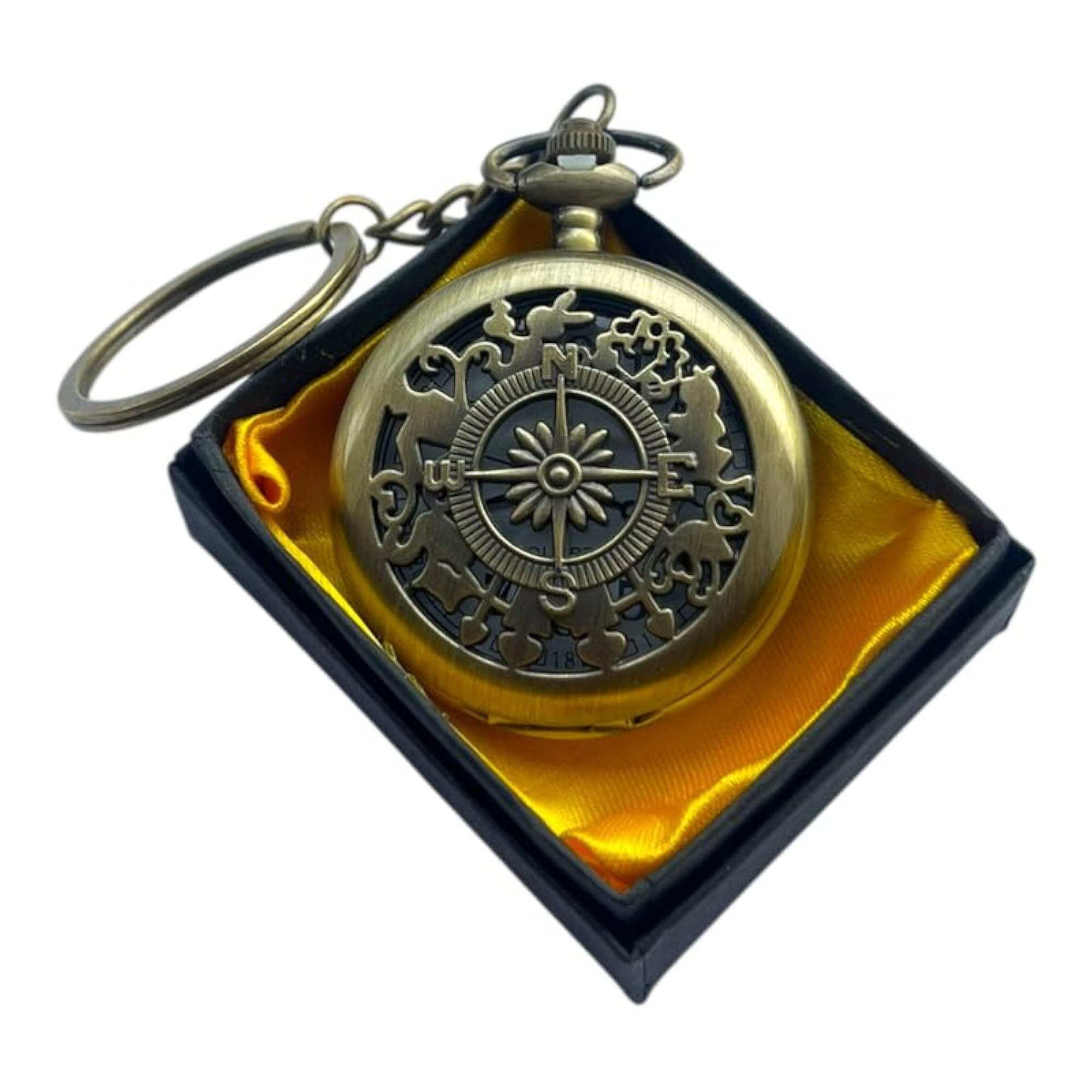 Compass Pocket Watch Metallic Keychain with Box
