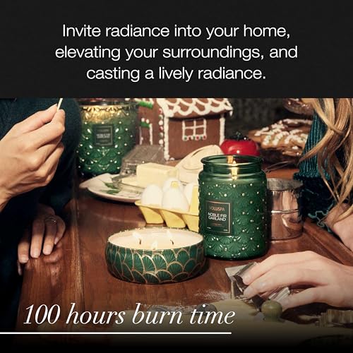 Image of Voluspa Noble Fir Garland, Large Candle Jar, 18oz, Coconut Wax Blend, Scented Candles for Home, 100 Hour Burn Time, Poured in the USA