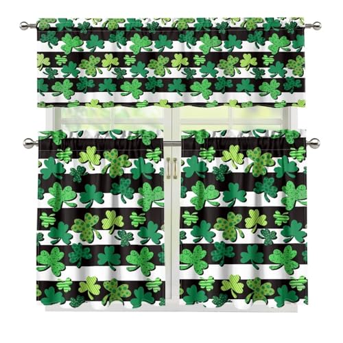 Cozeyat St Patricks Day 3-Piece Tier Curtains 36 Inches Long Country Kitchen Curtains Set Tab Top for Small Window Bathroom Farmhouse 54