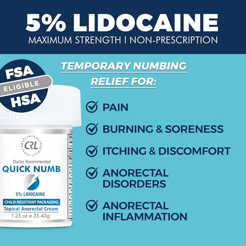 Image of Quick Numb 5% Lidocaine Cream Maximum Strength Liposomal, Fast Itch Burn Pain Relief Cream with Aloe Allantoin Vitamin E, Gentle on Skin Support Healing Hemorrhoid Treatment 1.25 oz
