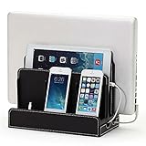 G.U.S. Multi-Device Charging Station Dock & Organizer - Multiple Finishes Available. For Laptops, Tablets, and Phones - Strong Build, Black Leatherette
