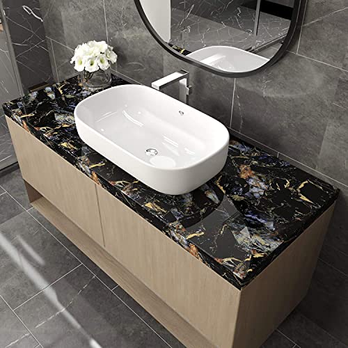 Image of WISDOM Marble Wall Sticker Wallpaper Decorative Home /Furnituer /Cabinets Marble Vinyl Wallpaper (12x96 Inch, Blue Stone)