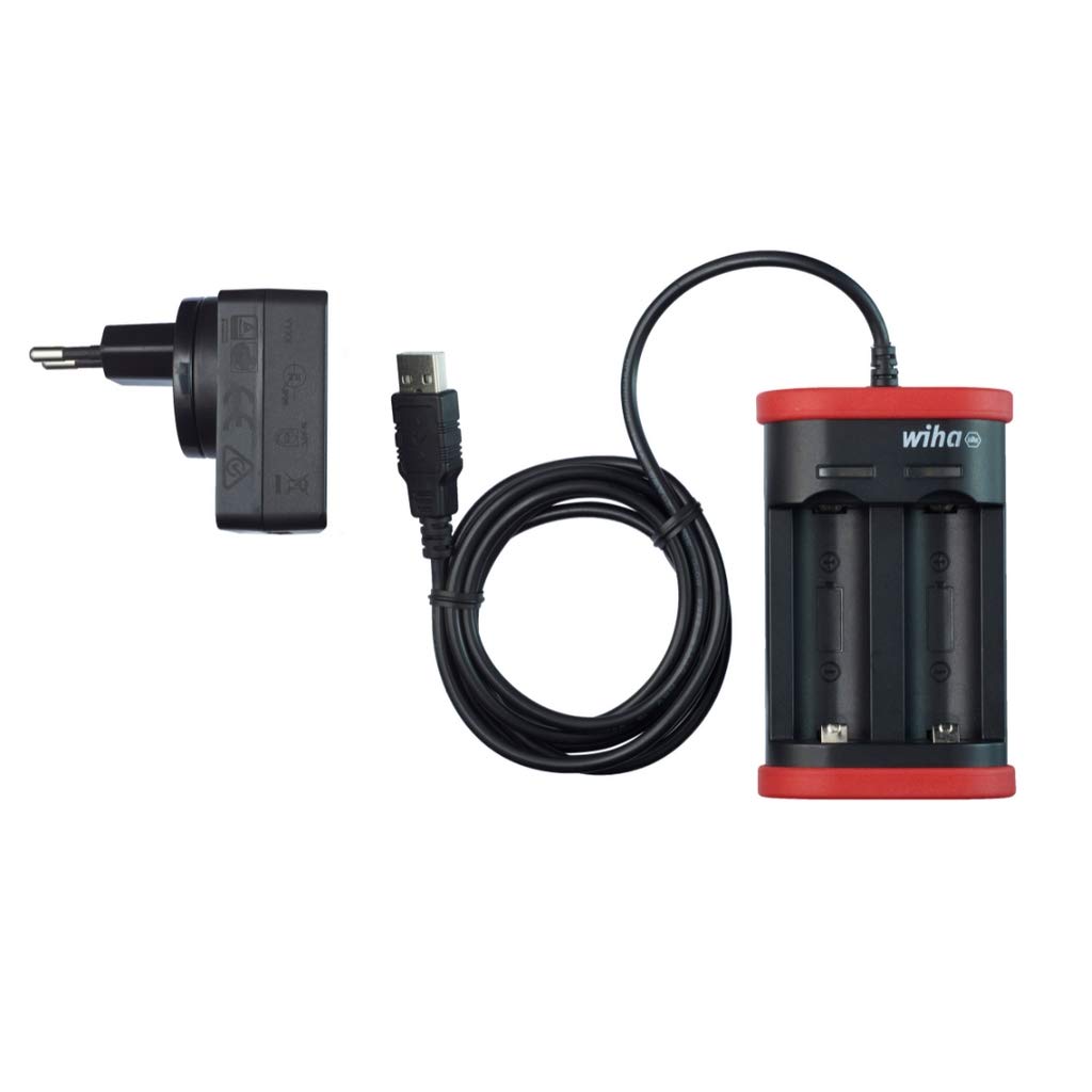 Wiha Cargador para baterías tipo 18500 de iones de litio con USB y euroconector (41915)