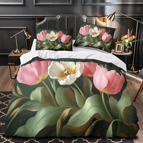 Linge de lit tulipes imprimé 3D en peinture botanique microfibre premium - 2