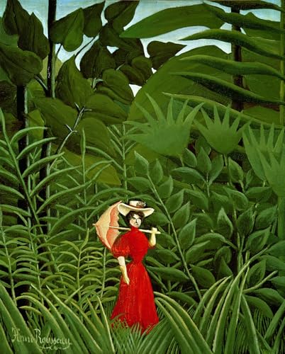 Affiche Toile Femme en rouge dans la forêt de Henri Rousseau 60x90cm Art Portrait