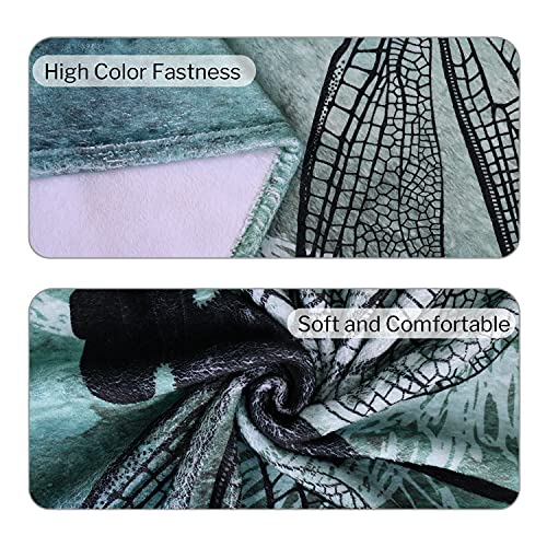 RosieLily Libellen-Decke, grün, Überwurf für Couch, Sofa, Schlafzimmer, Libelle, Geschenke für Frauen, Flanell-Fleece-Decke, leichte Decke, flauschige Decke, 60 W80 L – Bild 5