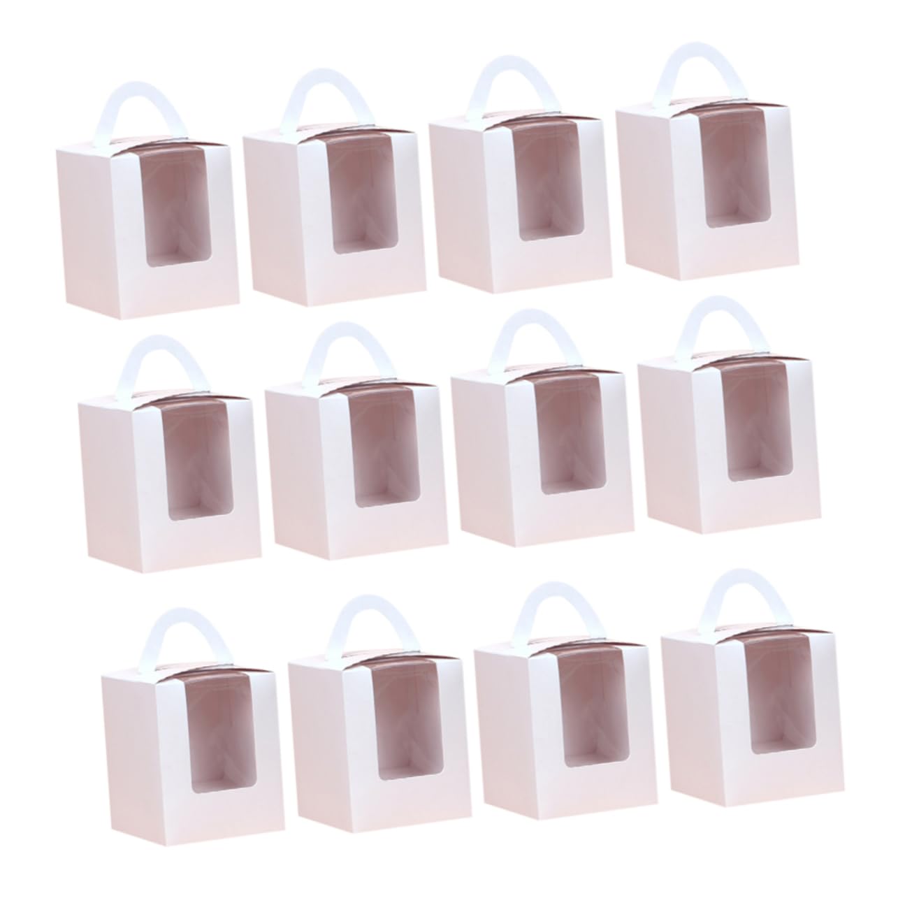 Zerodeko 20 Pcs Handheld Cupcake Boxes with PVC Window Cardboard Insert White Cake Containers for Muffins Portable Design for Parties Events