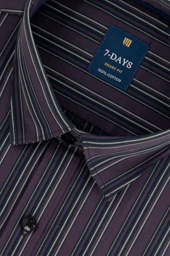 Image of 7-DAYS Men's Premium Striped Shirt - 100% Cotton, Tailored Fit (Between Slim & Regular), Full Sleeve, with Pocket - Smart Office & Casual Look