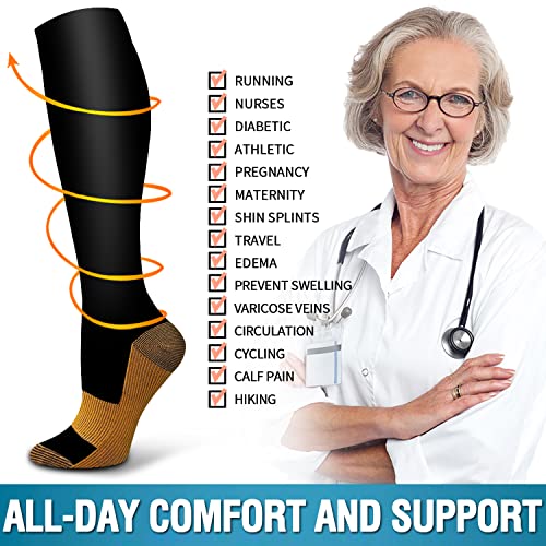 Image of Bluemaple 6 Pack Copper Compression Socks for Women and Men Circulation-Best Support for Medical, Running,Nursing,Athletic