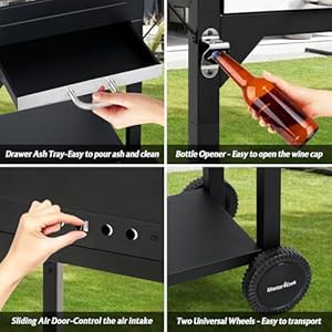 Master cook charcoal grill with two side tables heavy duty steel barbecue bbq grill for outdoor picnic backyard patio and parties black  urban country home decor