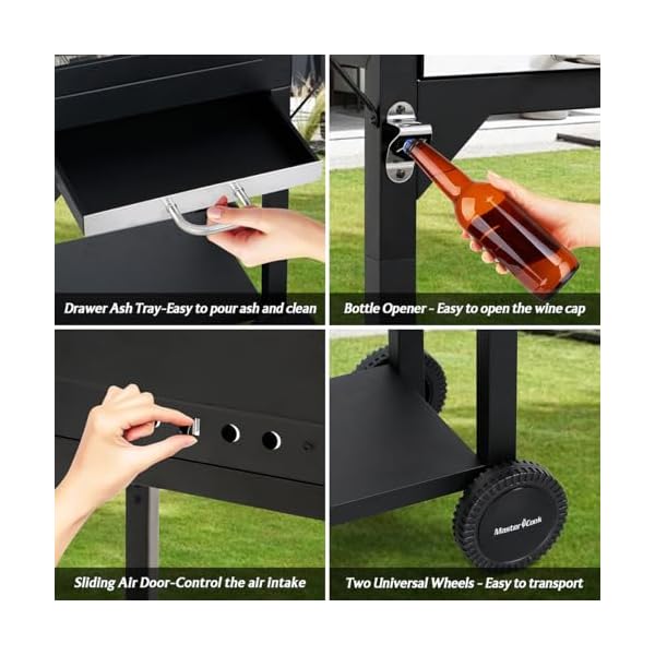 Master cook charcoal grill with two side tables heavy duty steel barbecue bbq grill for outdoor picnic backyard patio and parties black  urban country home decor