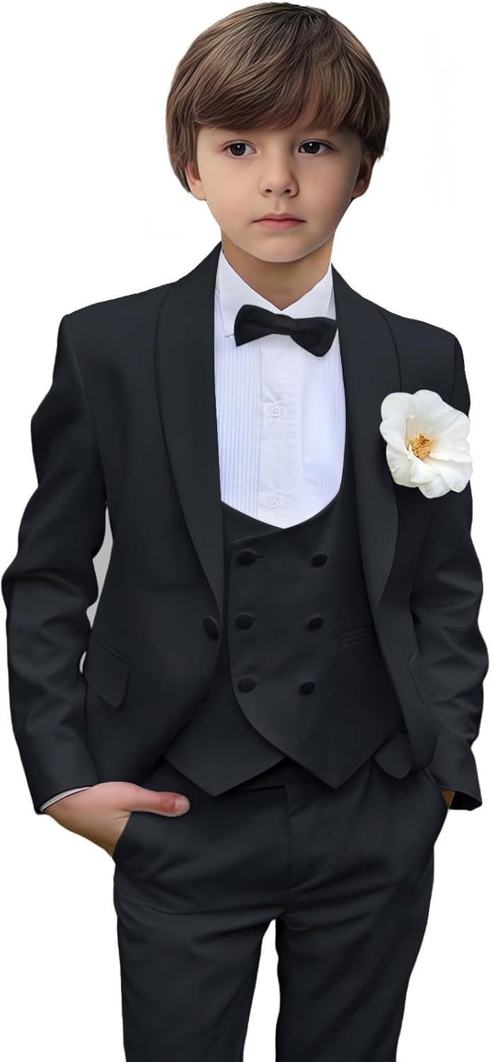 Three Piece Boys Tuxedo Suit for Wedding Outfit Kids Tuxedo Suit for Teenage Boys Toddler Suit Jacket 3-16 Years