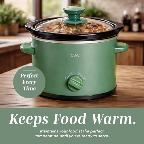 Image of COOK WITH COLOR 2QT Mini Electric Round Slow Cooker - Adjustable Settings, Removable Stoneware Pot, Tempered Glass Lid, Dishwasher Safe, Cool-Touch Side Handles, Dark Sage