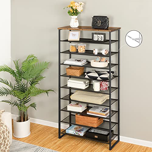 Image of HOOBRO Multipurpose Portable 8 Plastic Small Sheet Collapsible Wardrobe for Clothes Storage Rack for Kids ^ (12-Shelf-White) (Rustic Brown)