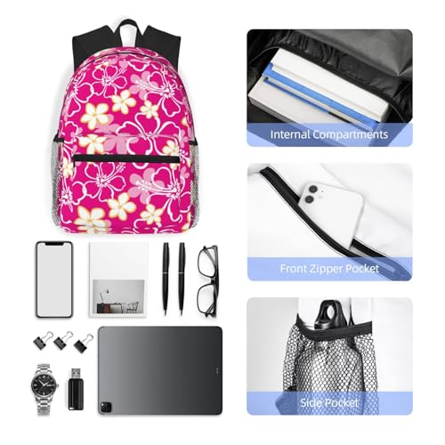 Travel Laptop Backpack for Men Women - Hawaiian Style Pink Flower Water Resistant Beach Backpack, Lightweight Backpack with Laptop Compartment, Travel Backpack with Adjustable Carry Straps4