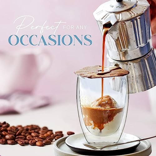 Image of KELVEE Double Wall Thermal Insulated Glass Coffee Mugs Set of 2, Transparent Drinking Glasses Iced Tea Cups for Latte, Cappuccino, Mocha, Juice, Hot & Cold Beverages (350ml)