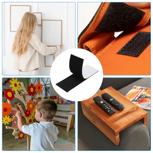 Image of PATIKIL 1.2x3.9 Inches Hook and Loop Dots, 16 Sets Nylon Blend Rectangle Self Adhesive Tape Strong Sticky-Back Fasteners Double-Sided Adhesive Strip for Office Home Crafting, Black