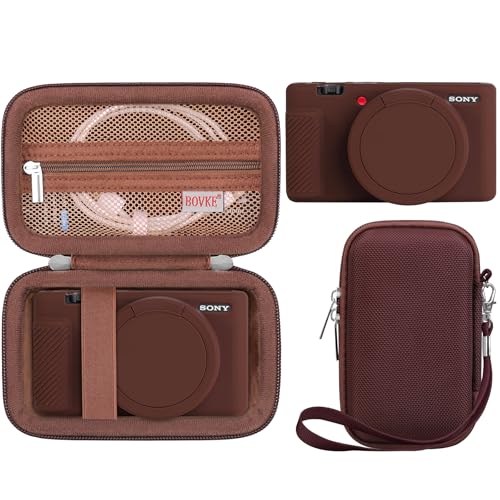 BOVKE 2-in-1 Camera Case for Sony ZV-1 Digital Camera for Content Creator Silicone Skin Case + Hard Case Carrying Bag Protective Bundle for Sony ZV1 Camera Brown