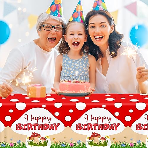 Image of Mushroom Birthday Party Decorations, 3PCS Mushroom Tablecloth Plastic Table Cloth for Mushroom Party Decorations