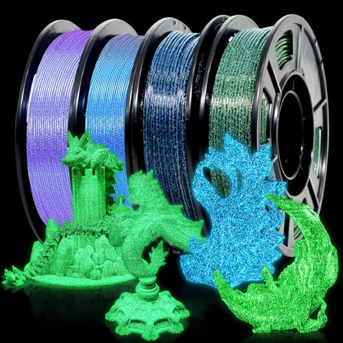 Image of RepRapper Glitter Multicolor Mixed 250g*4 Sample Pack, Shiny Galaxy PLA Filament 1.75mm, Glow in the Dark Green 3D Printer Filament, Sparkle Laser Series 3D Printing Filament for 3D Printer