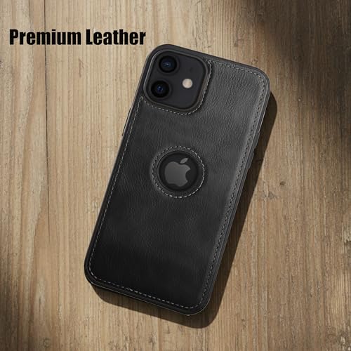 Image of Leather Case for Apple iPhone 12 Mini Premium Protective Stylish Slim Cover with Shockproof Raised Edges Black