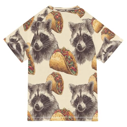 Boys Short Sleeve T-Shirts Raccoon Tacos Food Rashguard Kids Swim Shirts Sun UPF 50+2