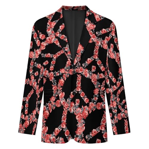 Peace Sign Red Rose Men's Slim Suit Long-Sleeve Prom Tuxedo Classic Two Button Business Jacket4