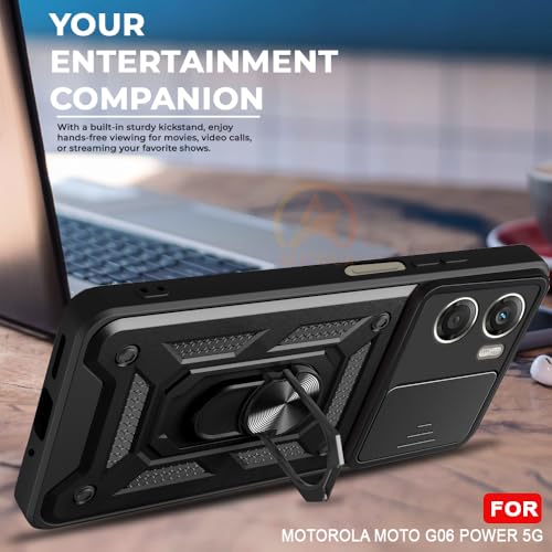 Image of Armor Bumper Back Cover Case for Motorola Moto G06 Power 5G Rotating Camera Cover, Ring Holder & Kickstand | Heavy Duty & 360 Degree Protection Motorola Moto G06 Power 5G Back Cover (Black)