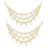 Aheli Pendientes chapados en oro blanco Kundan con tachuelas de cadena étnica y elegante, accesorios para el cabello, joyería de regalo para mujer, Talla única, aleación, Sin piedra preciosa