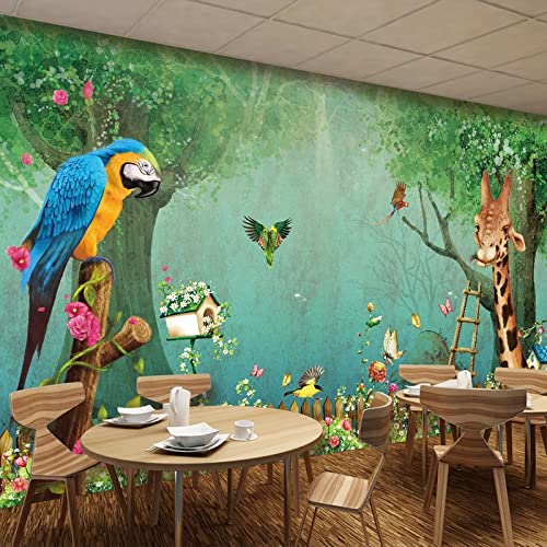 Sheroching Pvc Self Adhesive Mural 3D Wallpaper Giraffe Parrot Forest Boy Girl Room Wall Painting Restaurant Decoration Photo Wallpaper #TOP1