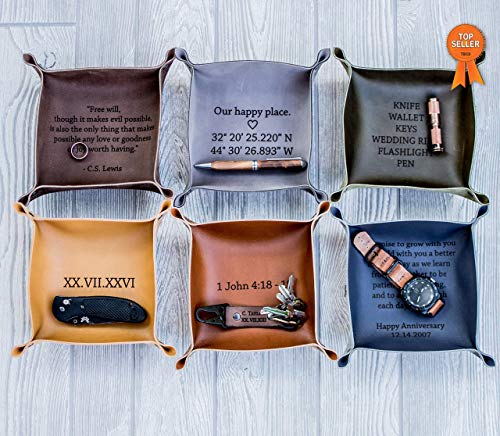 Personalized Leather Valet Tray, Personalized Leather catchall, personalized anniversary gift, Customized mens gift