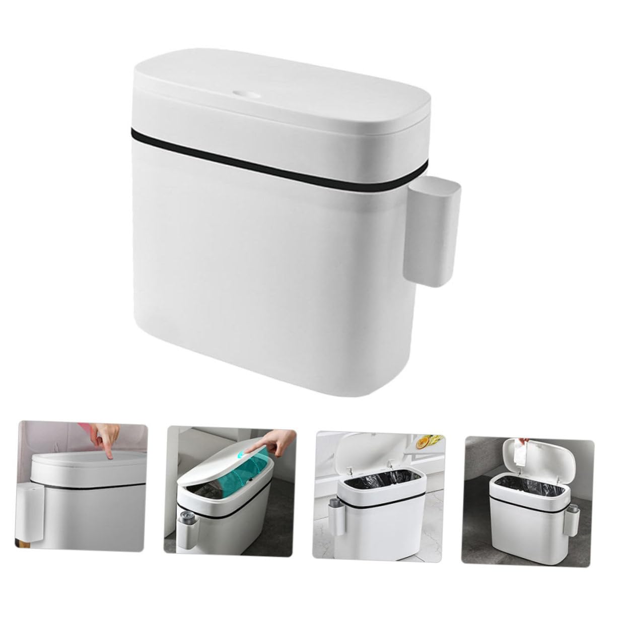 Bathroom Trash Bin with Lid 14l White Wastebasket with Storage Box Compact Kitchen Garbage Can Reusable Rubbish Container for Home Restroom Organization