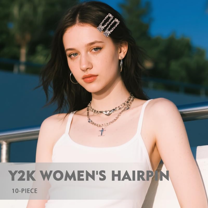 Set de 10 pinzas para el cabello con estampado de leopardo en metal, estilo Y2K con formas de estrella, corazón y gotas de agua miniatura 5