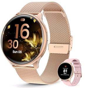 Loekneue 2024 Smartwatch Damen Rund mit Telefonfunktion 1,39“ HD Touchscreen Uhr mit /SpO2/Menstruationszyklus/Schlafmonitor/IP68 Wasserdichter/Schrittzähler/Fitness/für iOS Android Rosa Gold